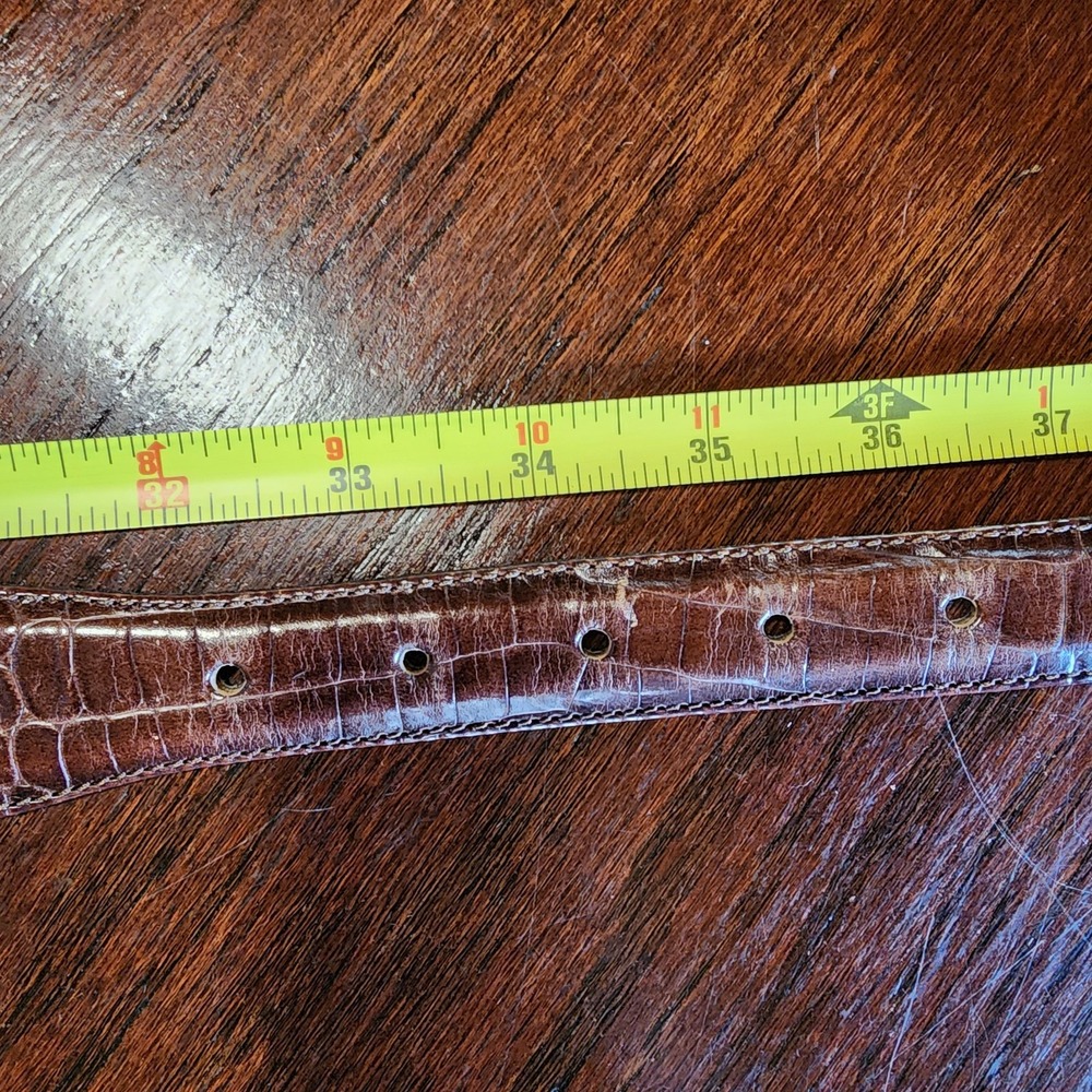 Vintage Vicenza Italian Calfskin Leather Belt 32 Heart Crown Croc Embossed Gold - Picture 8 of 10